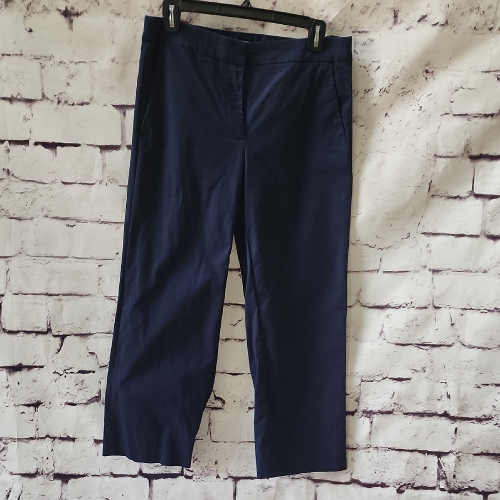 J. Crew Navy Blue Wide Leg High Waist Stretch Trousers Pants Casual Career Sz 4